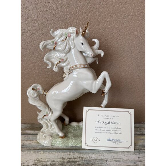 Lenox Other - Lenox The Regal Unicorn Figurine 2003 Fine Ivory China Gold Accent Unicorn w/COA